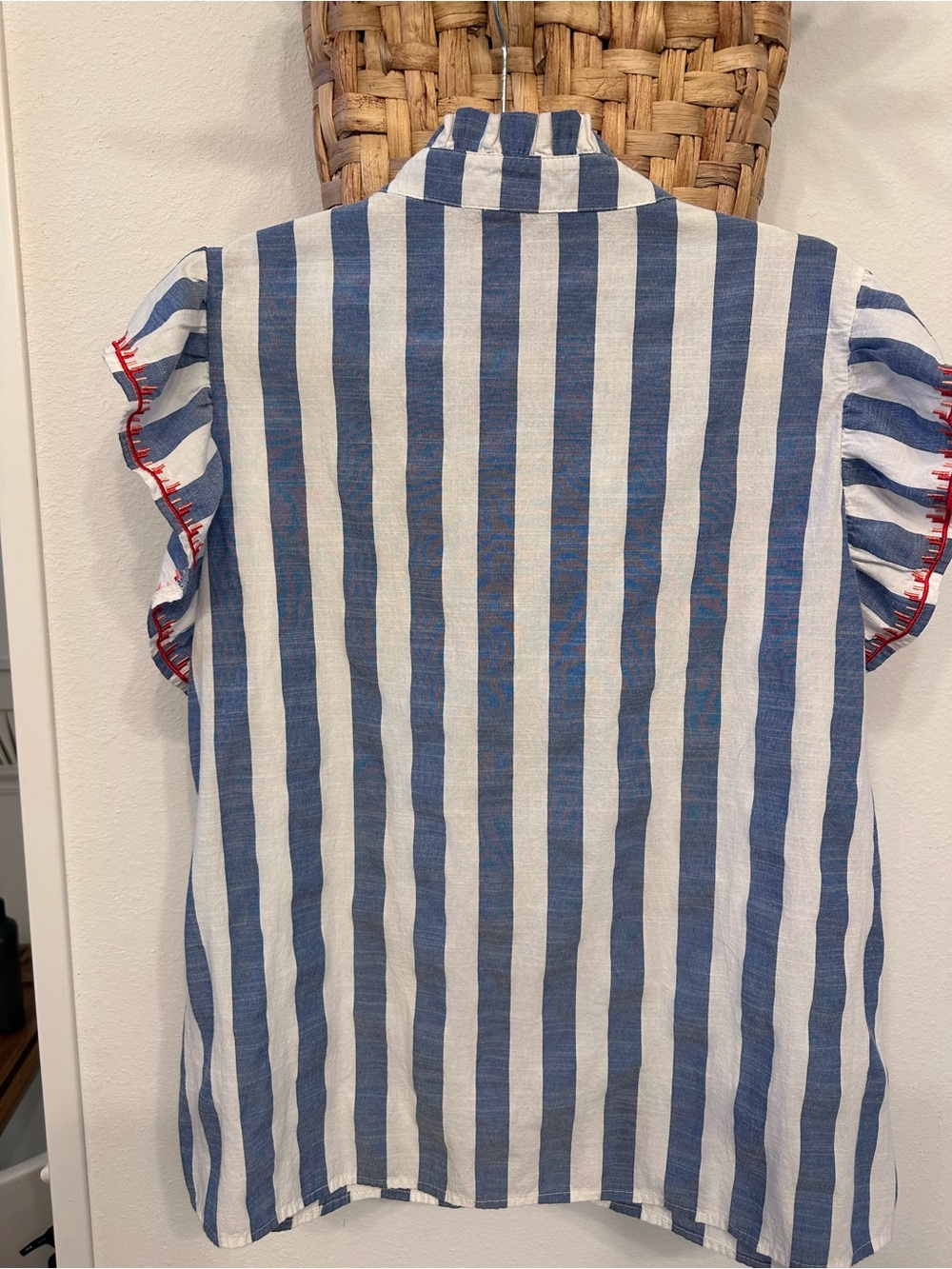 Red, white & blue Striped Ruffle flutter sleeve 4th of July shirt - Picture 3 of 3